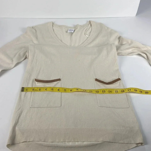 2/$25 Cream beige off white long sleeve vneck pullover with pockets tunic sz M - Picture 6 of 12